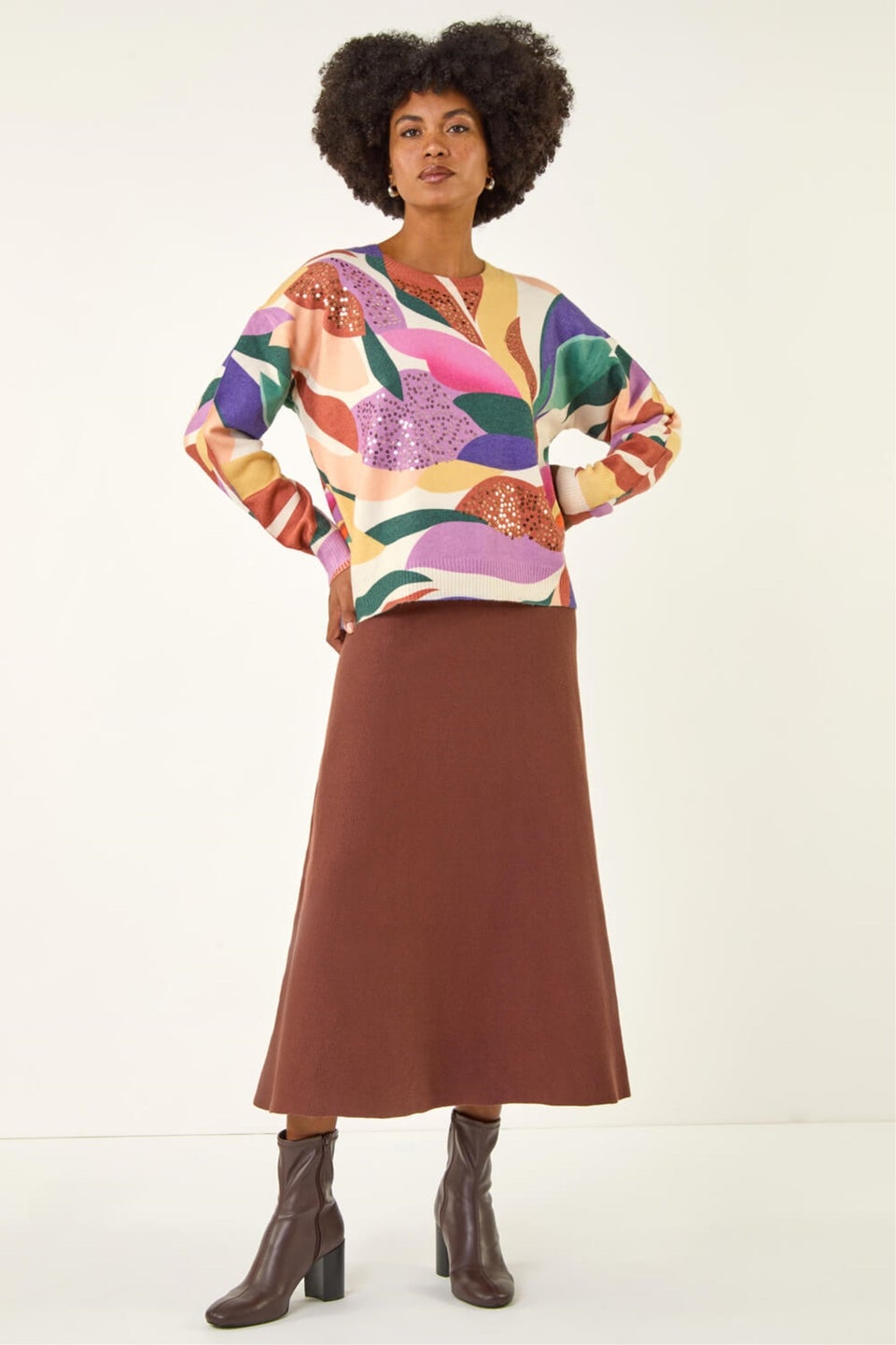 Roman Orange Sequin Leaf Knit Jumper