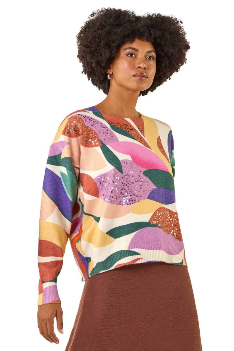 Roman Orange Sequin Leaf Knit Jumper