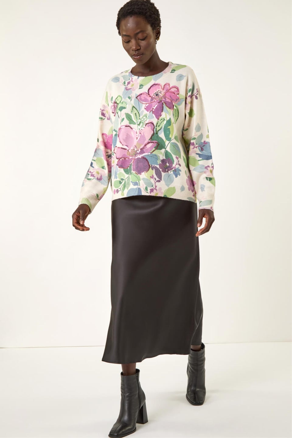 Roman Ivory Floral Sequin Knit Jumper