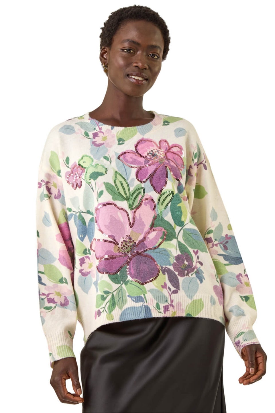Roman Ivory Floral Sequin Knit Jumper