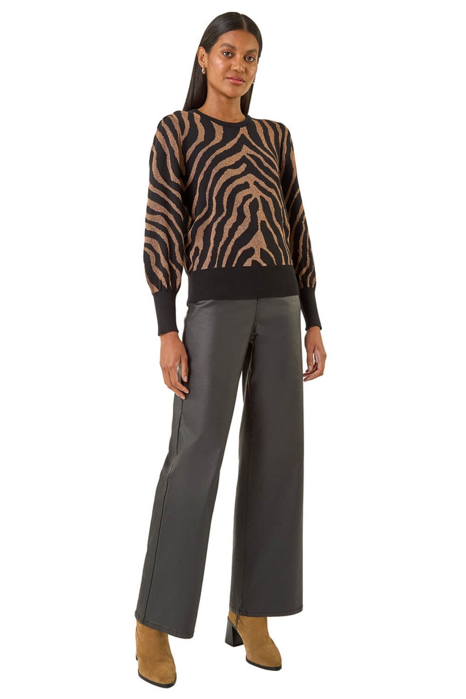 Roman Tan Animal Stripe Knit Jumper