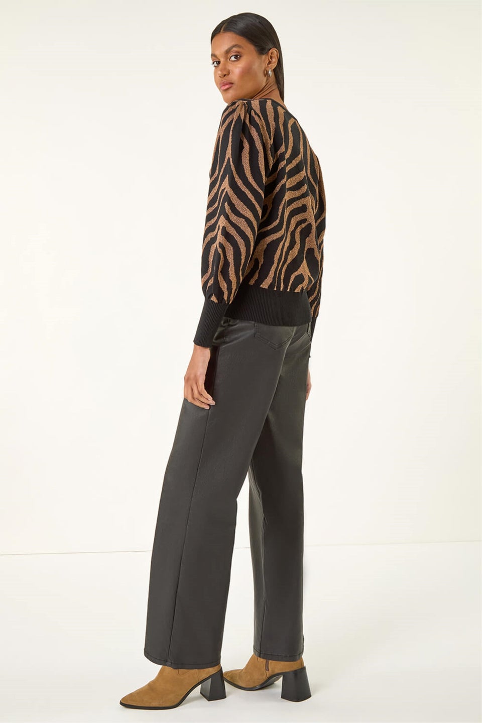 Roman Tan Animal Stripe Knit Jumper