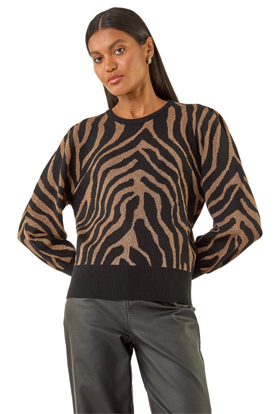 Roman Tan Animal Stripe Knit Jumper