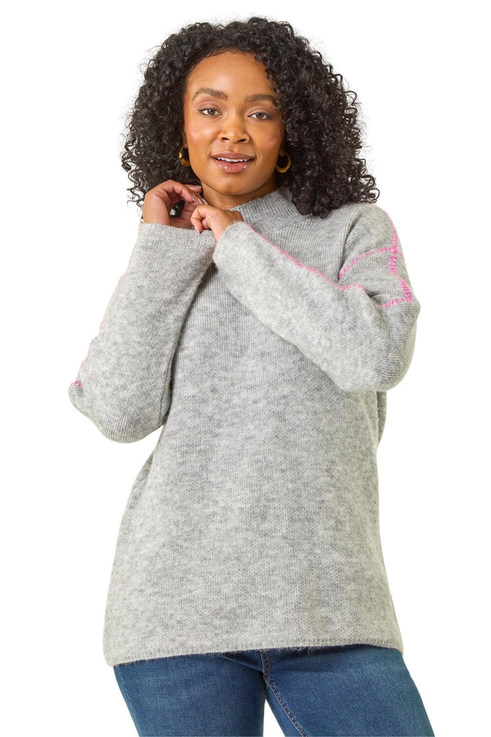 Roman Grey Petite Contrast Stitch Knit Jumper