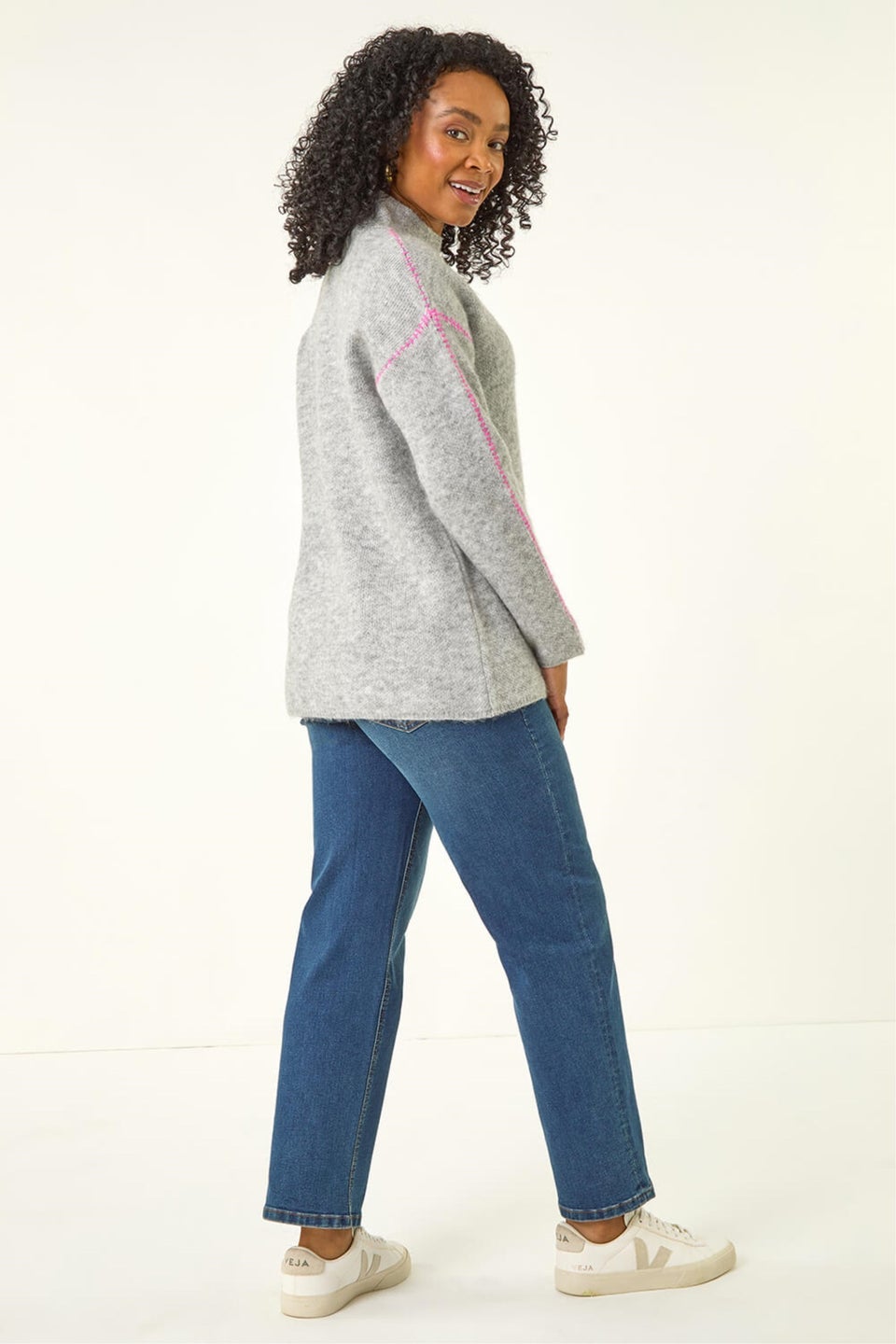 Roman Grey Petite Contrast Stitch Knit Jumper
