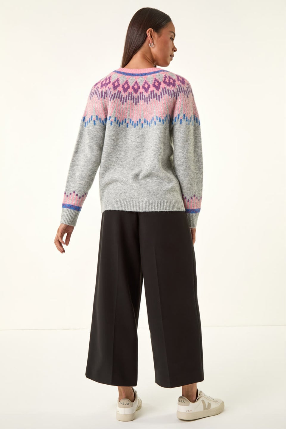 Roman Grey Petite Fairisle Raglan Knit Jumper