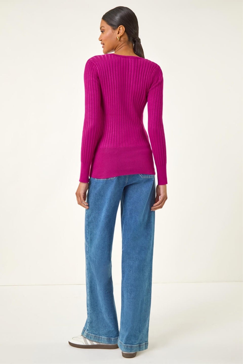 Roman Magenta Scoop Neck Ribbed Knit Jumper