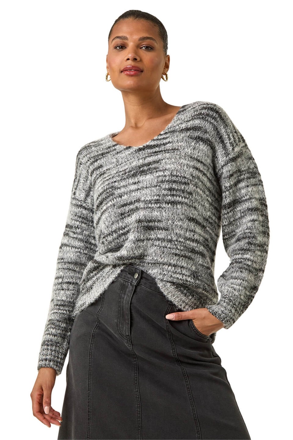 Roman Black Shimmer V-Neck Knitted Jumper