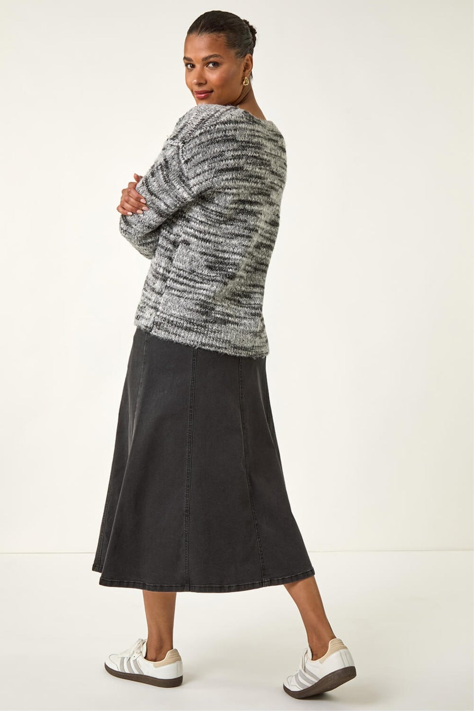 Roman Black Shimmer V-Neck Knitted Jumper