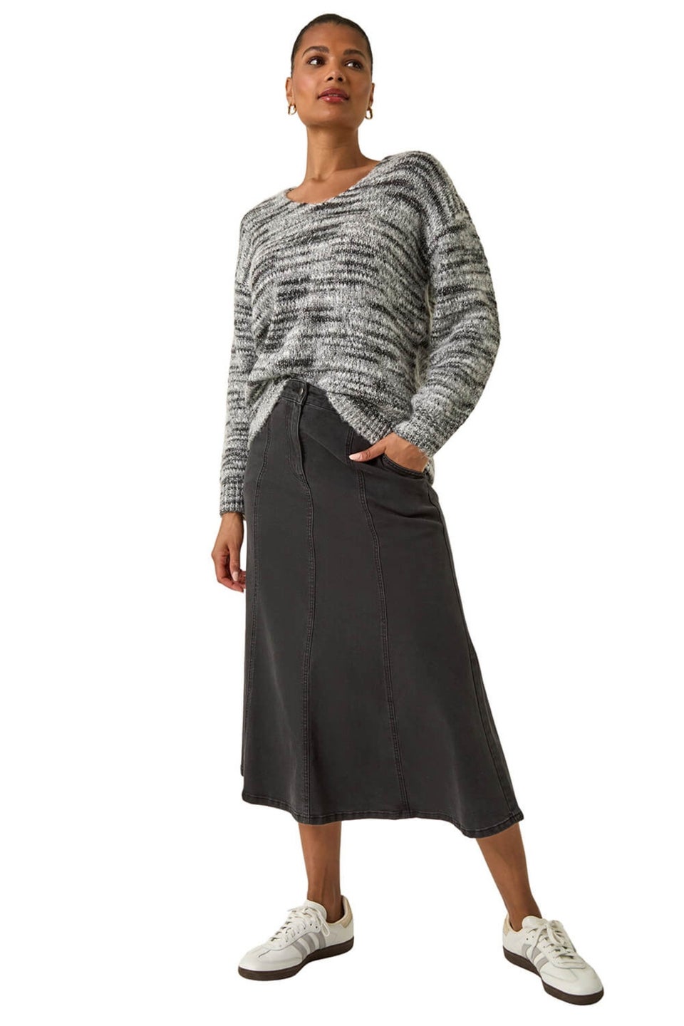 Roman Black Shimmer V-Neck Knitted Jumper