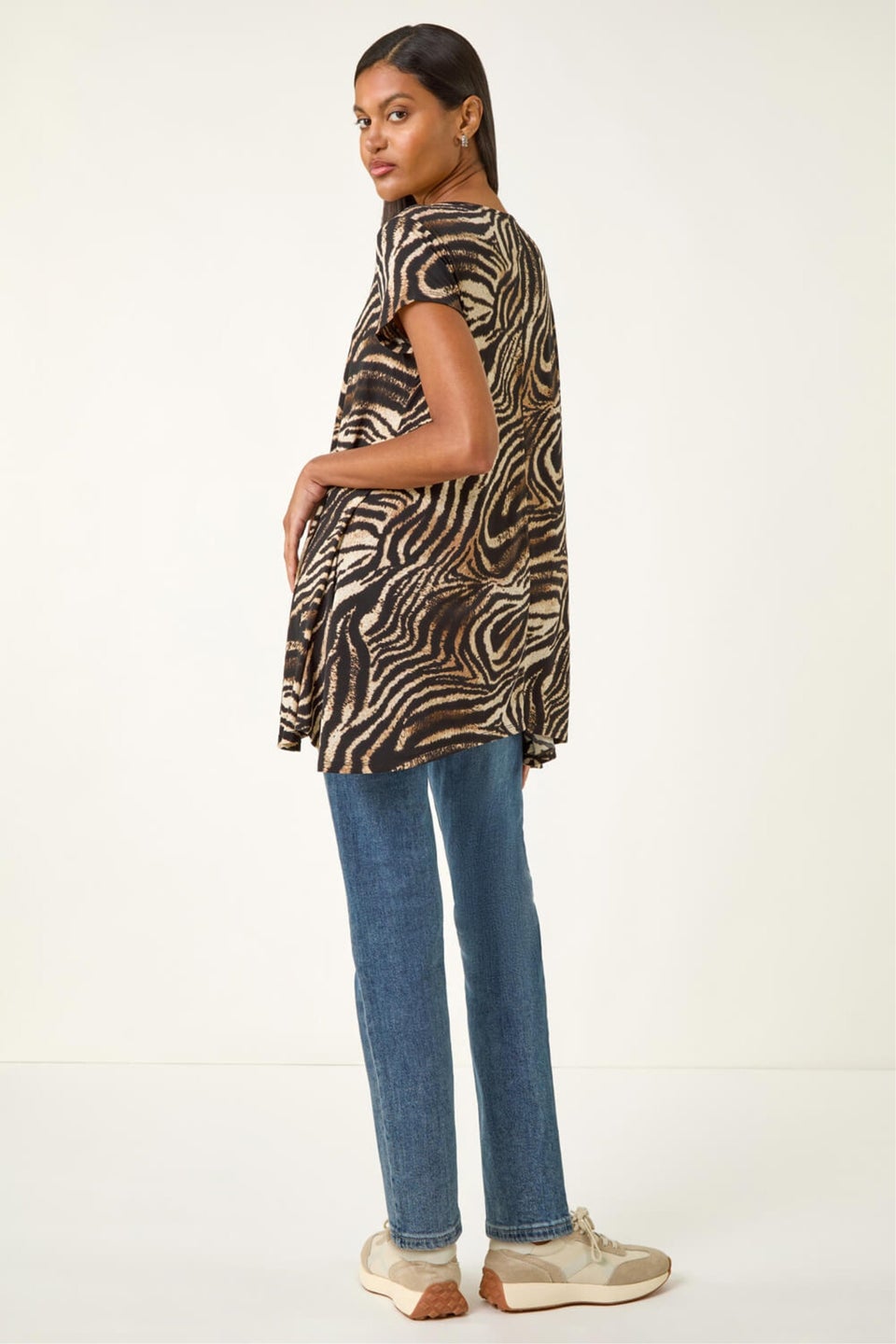 Roman Natural Zebra Print Hanky Hem Top