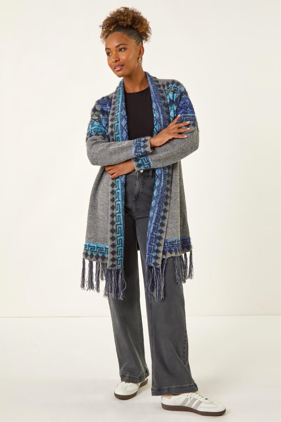 Roman Grey Jacquard Edge Knit Cardigan