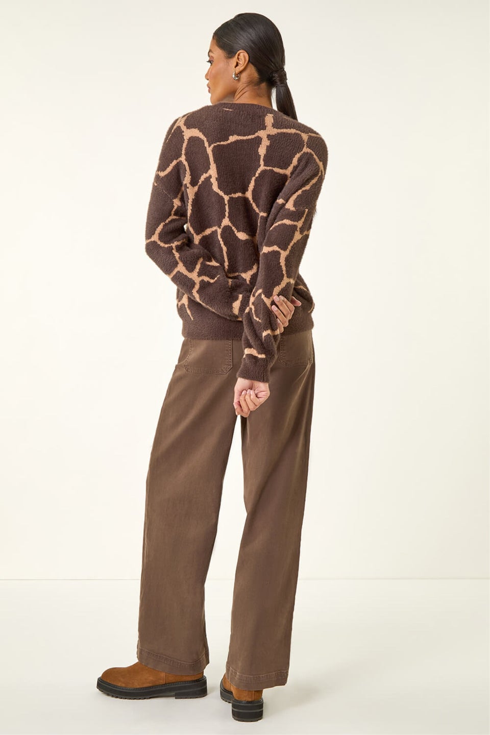 Roman Chocolate Fluffy Animal Print Knit Jumper