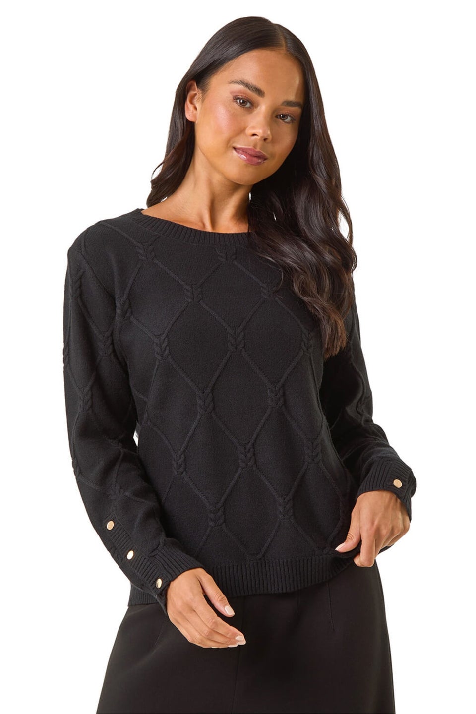 Roman Black Petite Button Cuff Knit Jumper