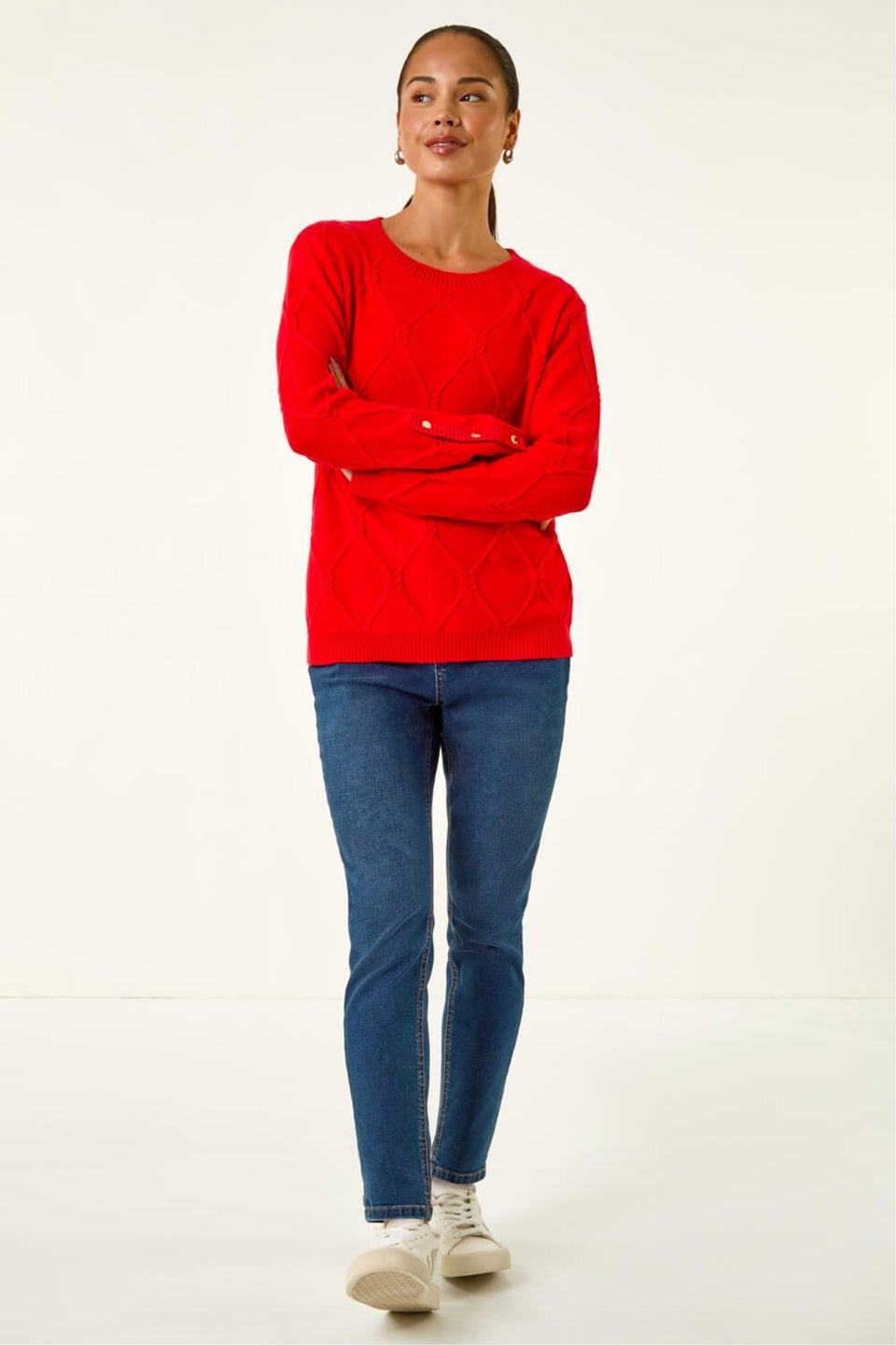 Roman Red Petite Button Cuff Knit Jumper