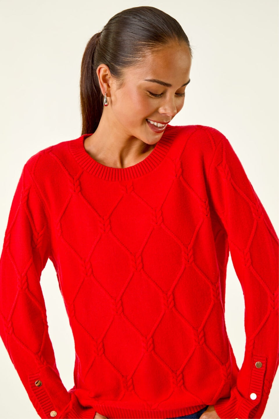 Roman Red Petite Button Cuff Knit Jumper