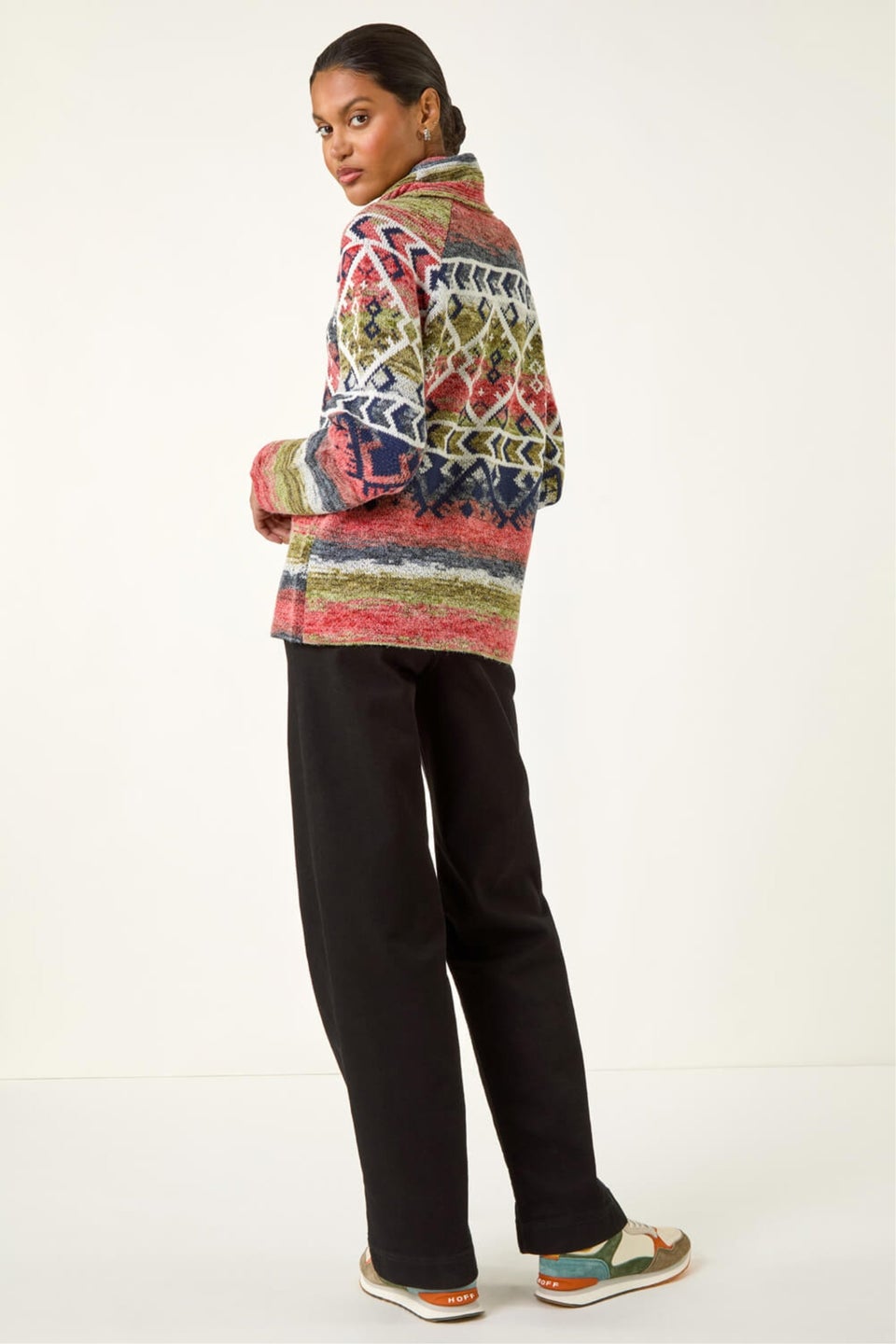 Roman Orange Aztec Print Roll Neck Knit Jumper