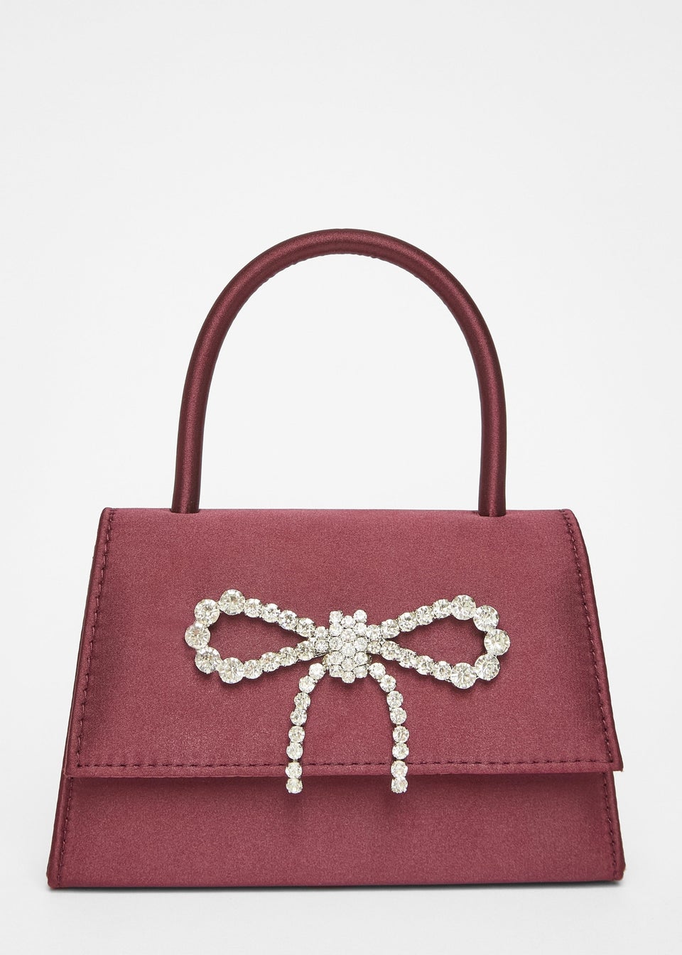 Quiz Burgundy Diamante Bow Top Handle Bag