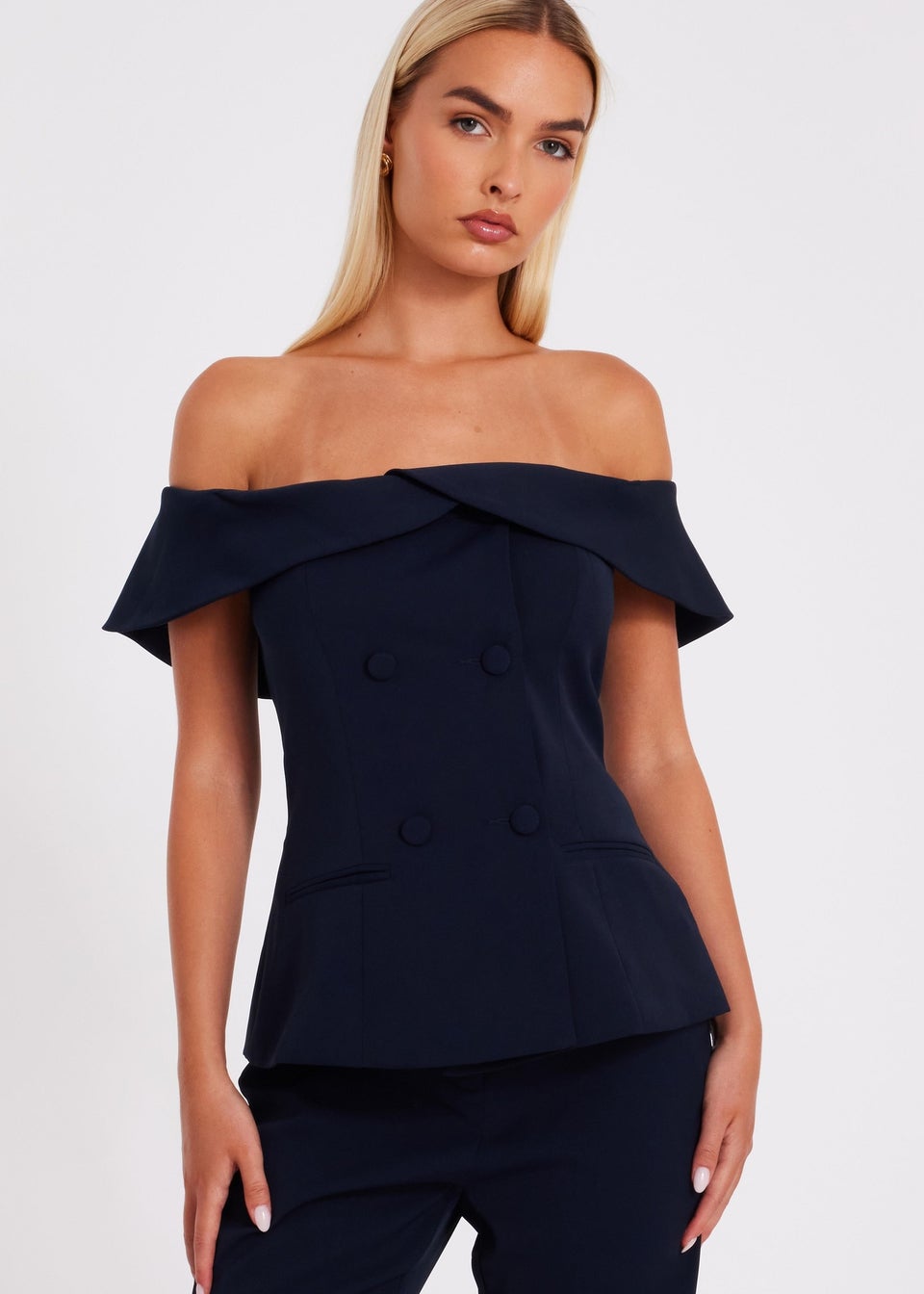 Quiz Navy Bardot Waistcoat