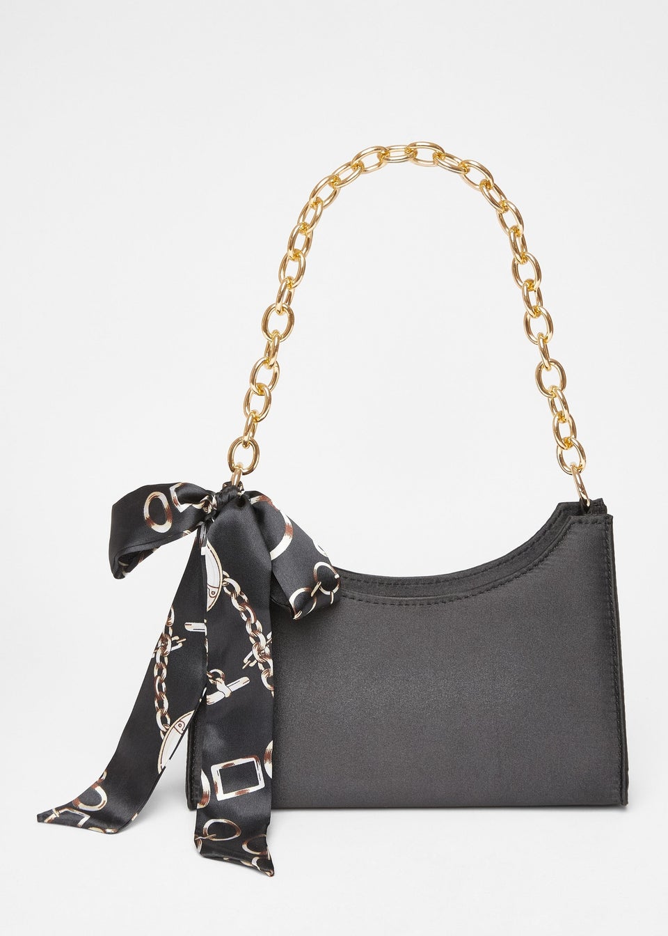 Quiz Black Satin Chain Shoulder Bag