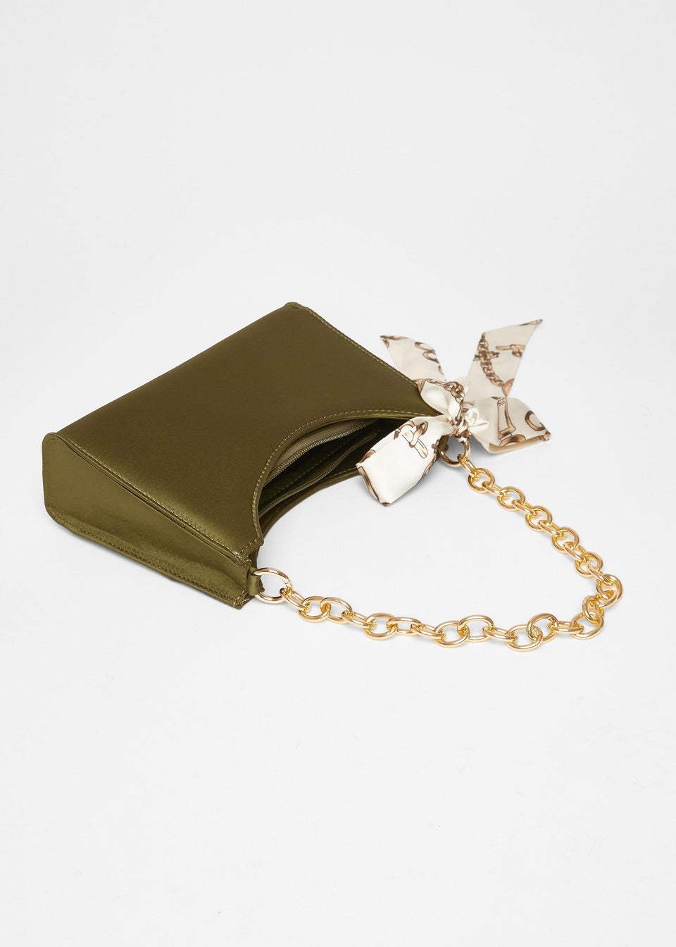 Quiz Green Satin Chain Shoulder Bag