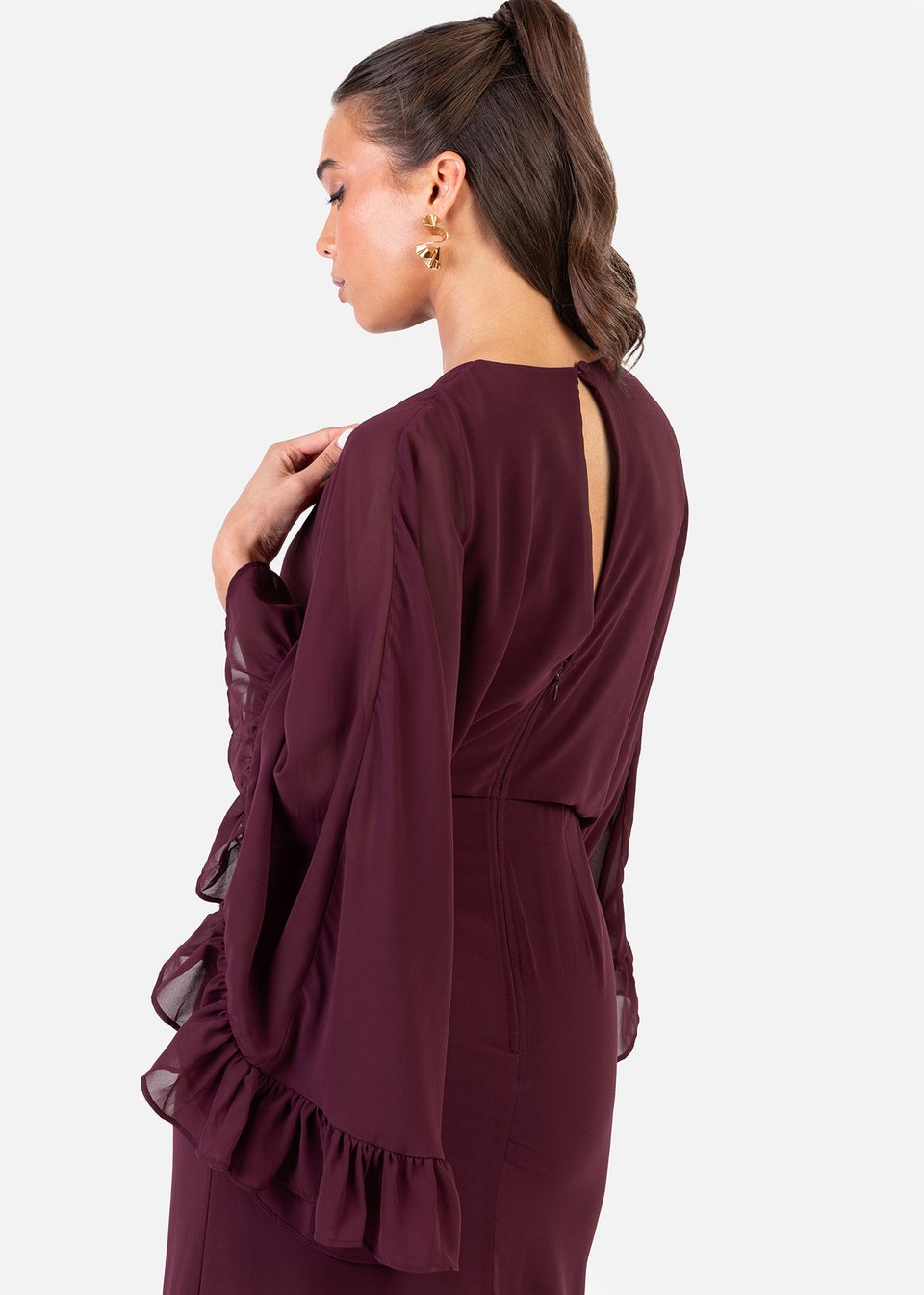 Anaya With Love Maroon Oversized Ruffle Sleeve Maxi Dress