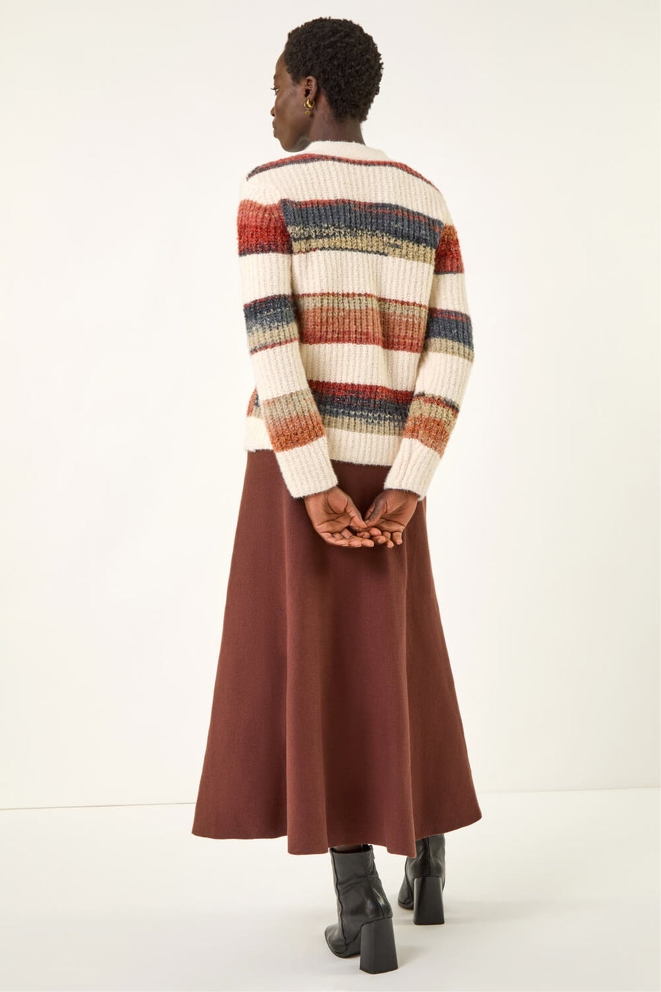 Roman Ivory Stripe Buttoned Knit Cardigan
