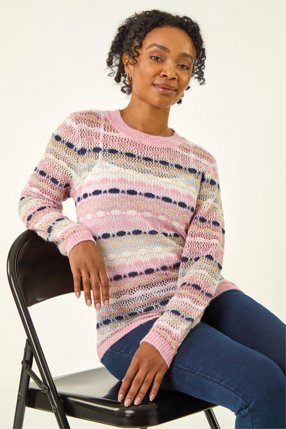 Roman Light Pink Petite Stripe Knitted Jumper