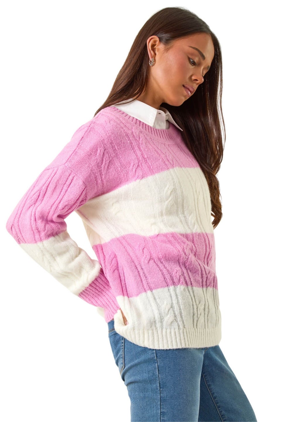 Roman Pink Petite Stripe Knitted Jumper