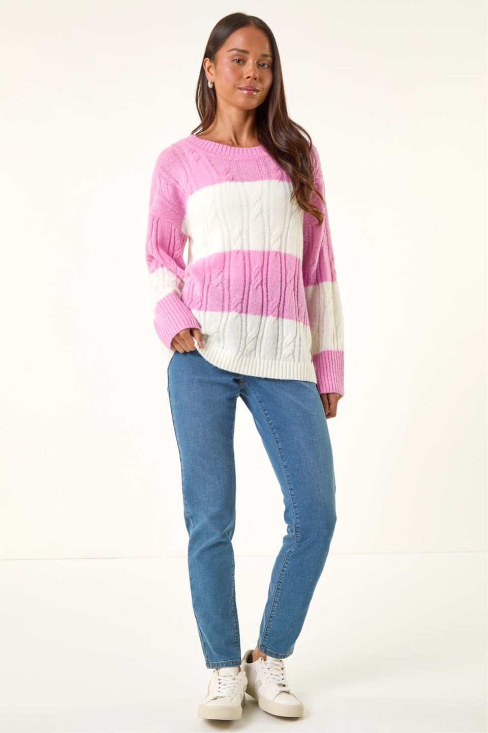 Roman Pink Petite Stripe Knitted Jumper