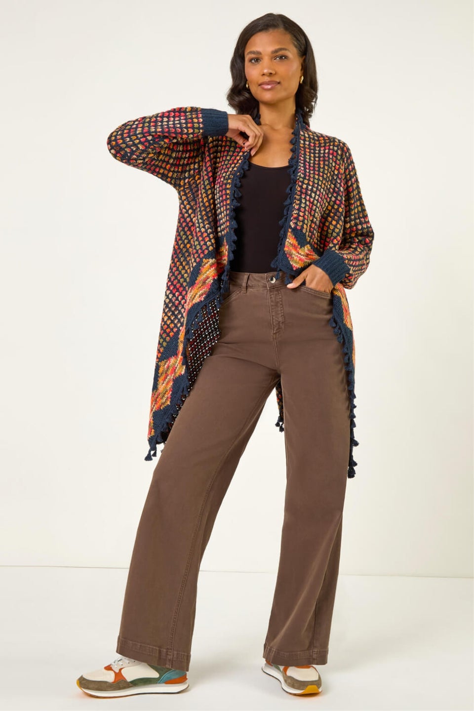 Roman Navy Ombre Tassle Poncho