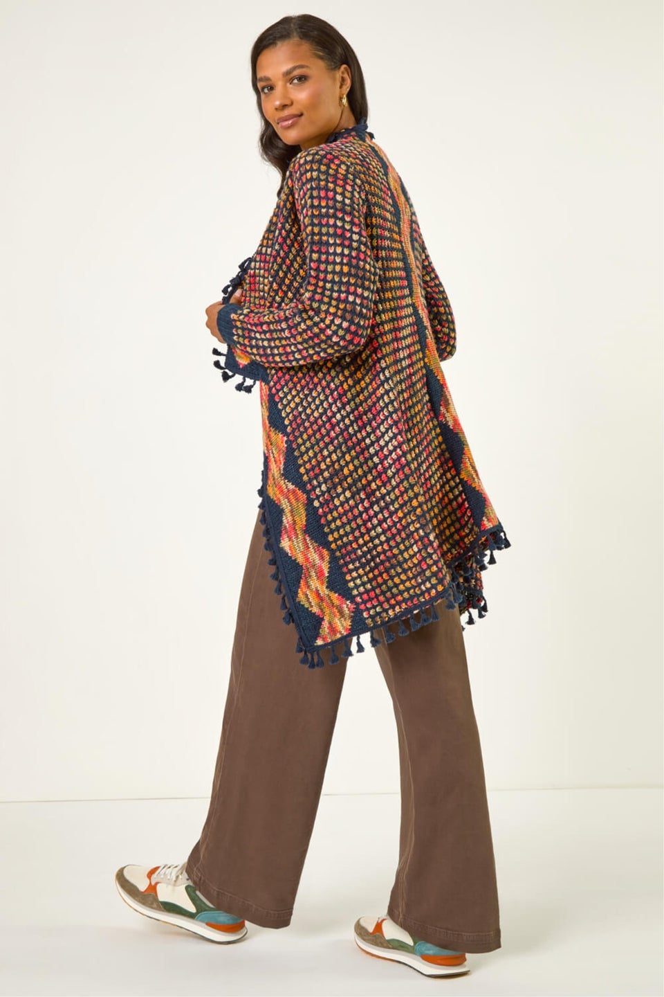 Roman Navy Ombre Tassle Poncho