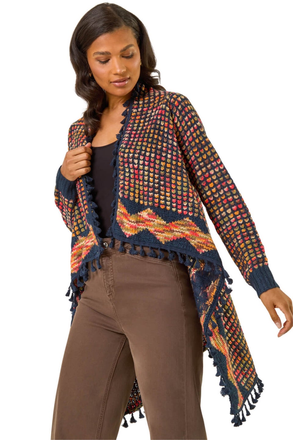 Roman Navy Ombre Tassle Poncho