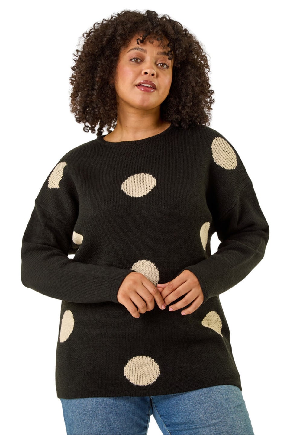 Roman Black Curve Large Spot Knit Jumper