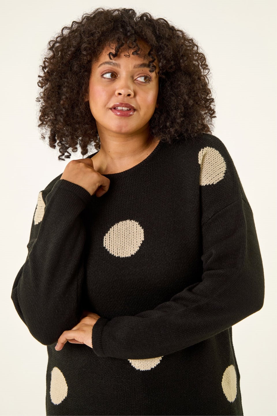 Roman Black Curve Large Spot Knit Jumper