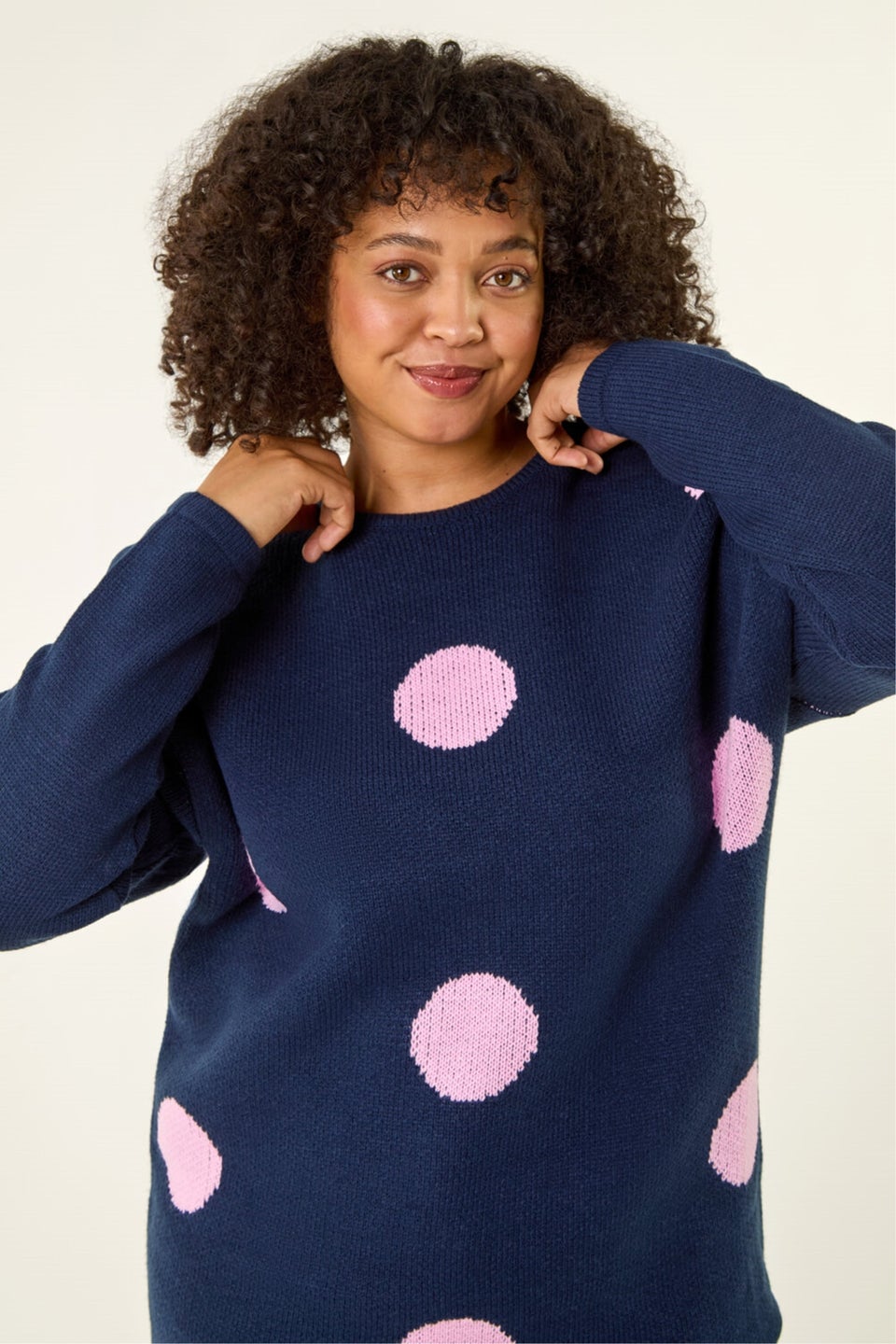 Roman Navy Curve Large Spot Knit Jumper
