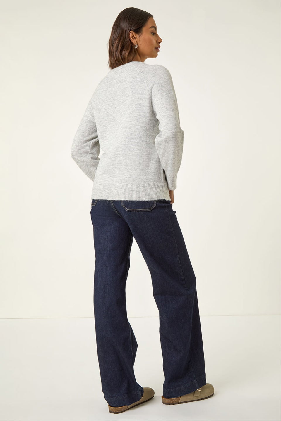 Roman Grey Floral Embroidered Knit Jumper