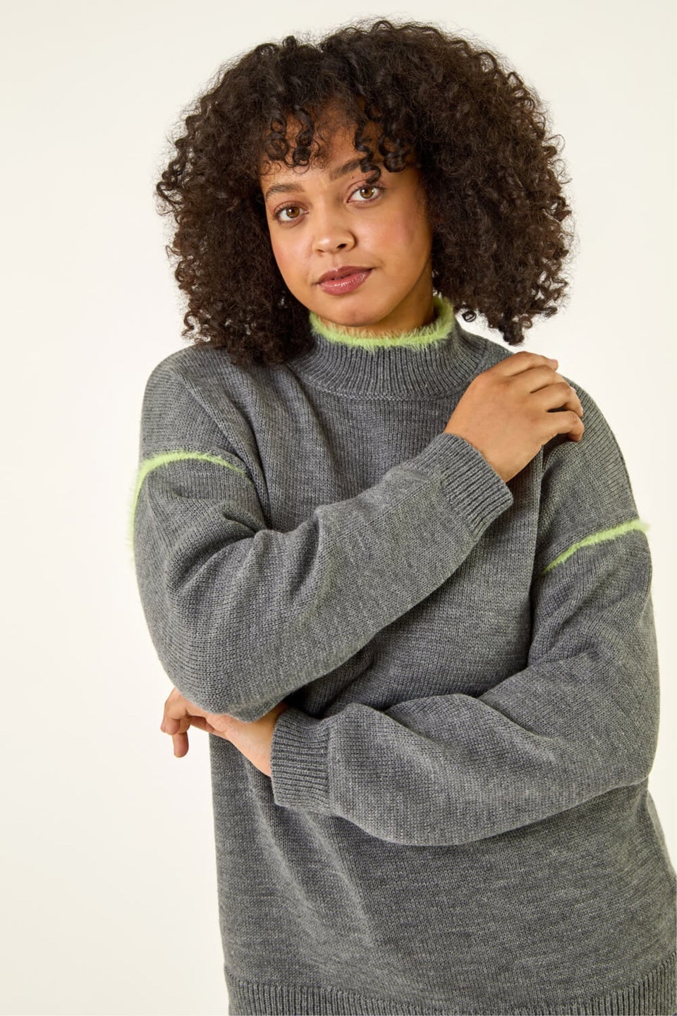 Roman Grey Curve Trim Detail Knit Jumper