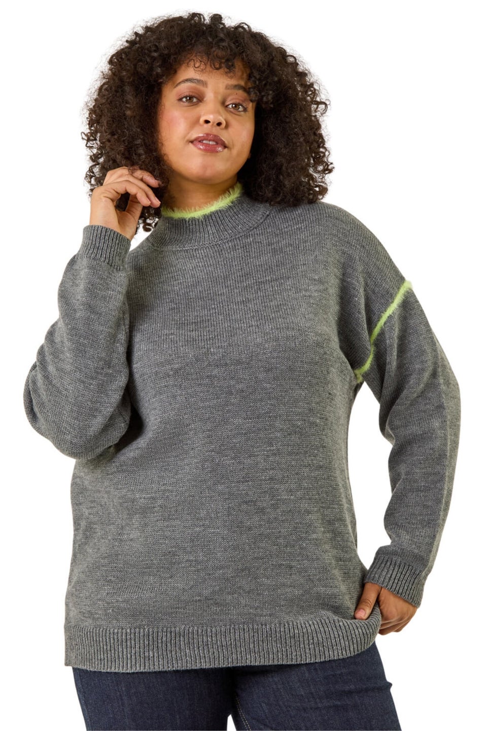 Roman Grey Curve Trim Detail Knit Jumper
