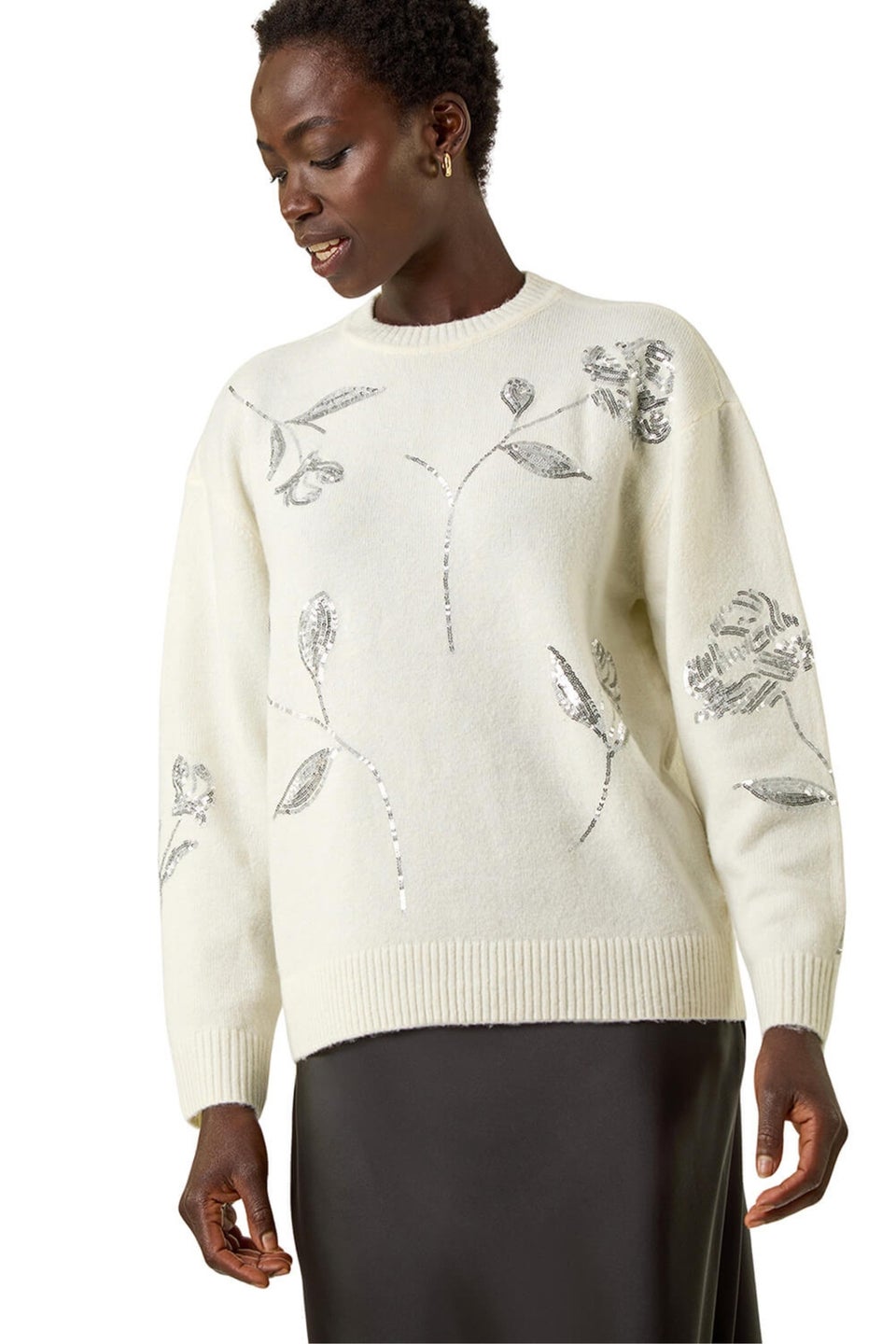 Roman Ivory Floral Sequin Knit Jumper