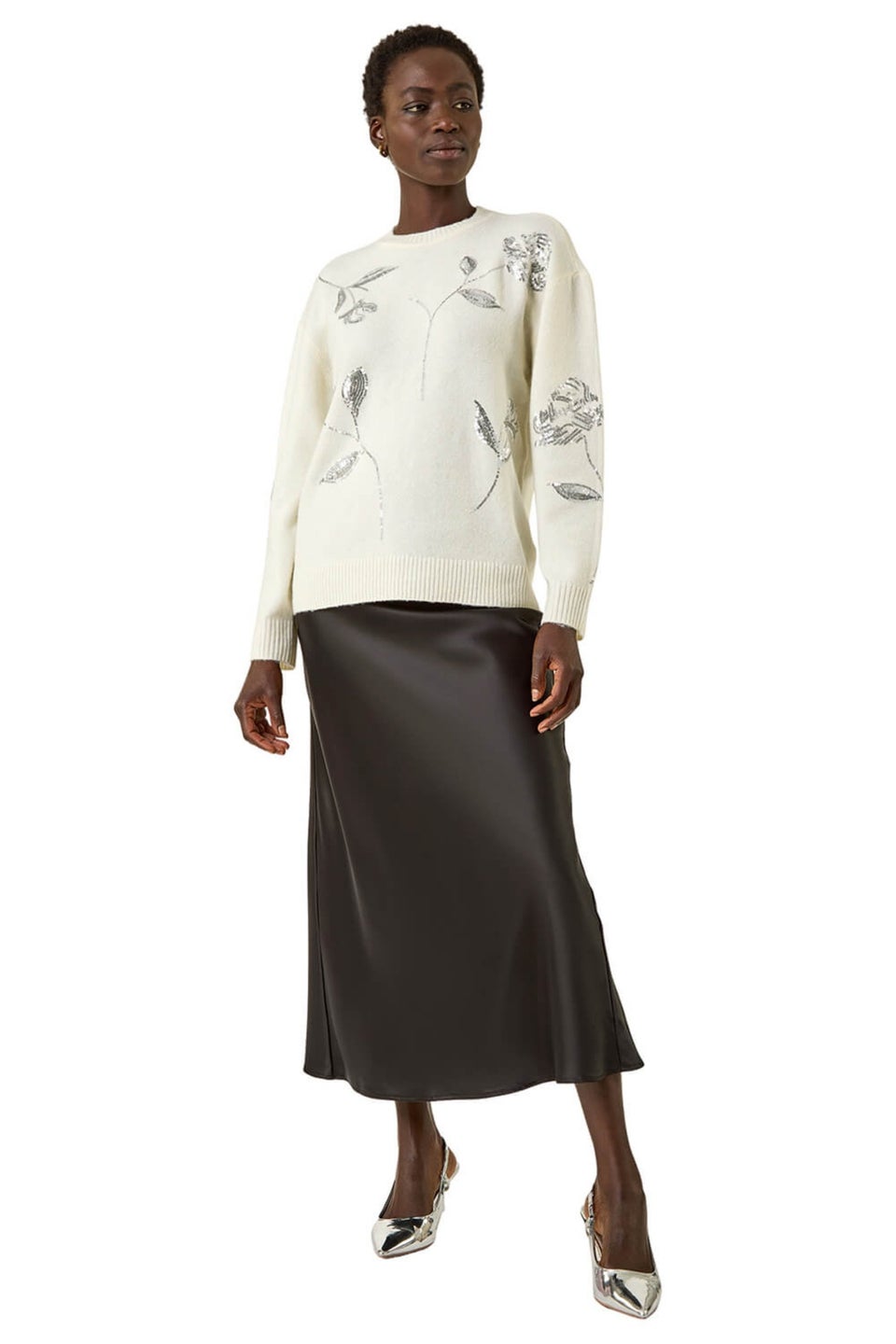 Roman Ivory Floral Sequin Knit Jumper