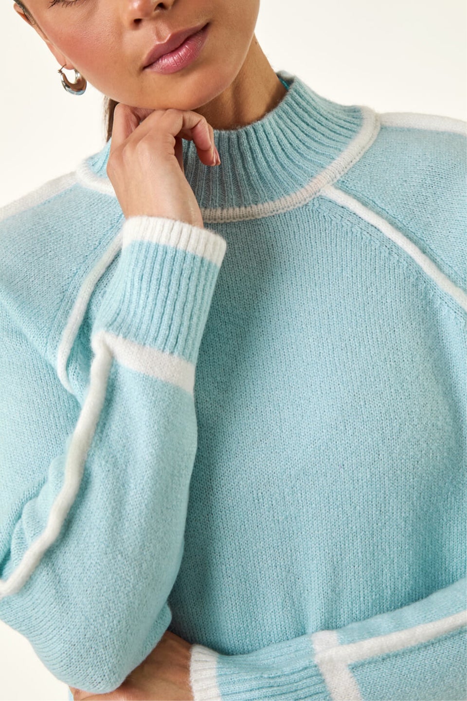 Roman Blue Petite Contrast Ribbed Knit Jumper