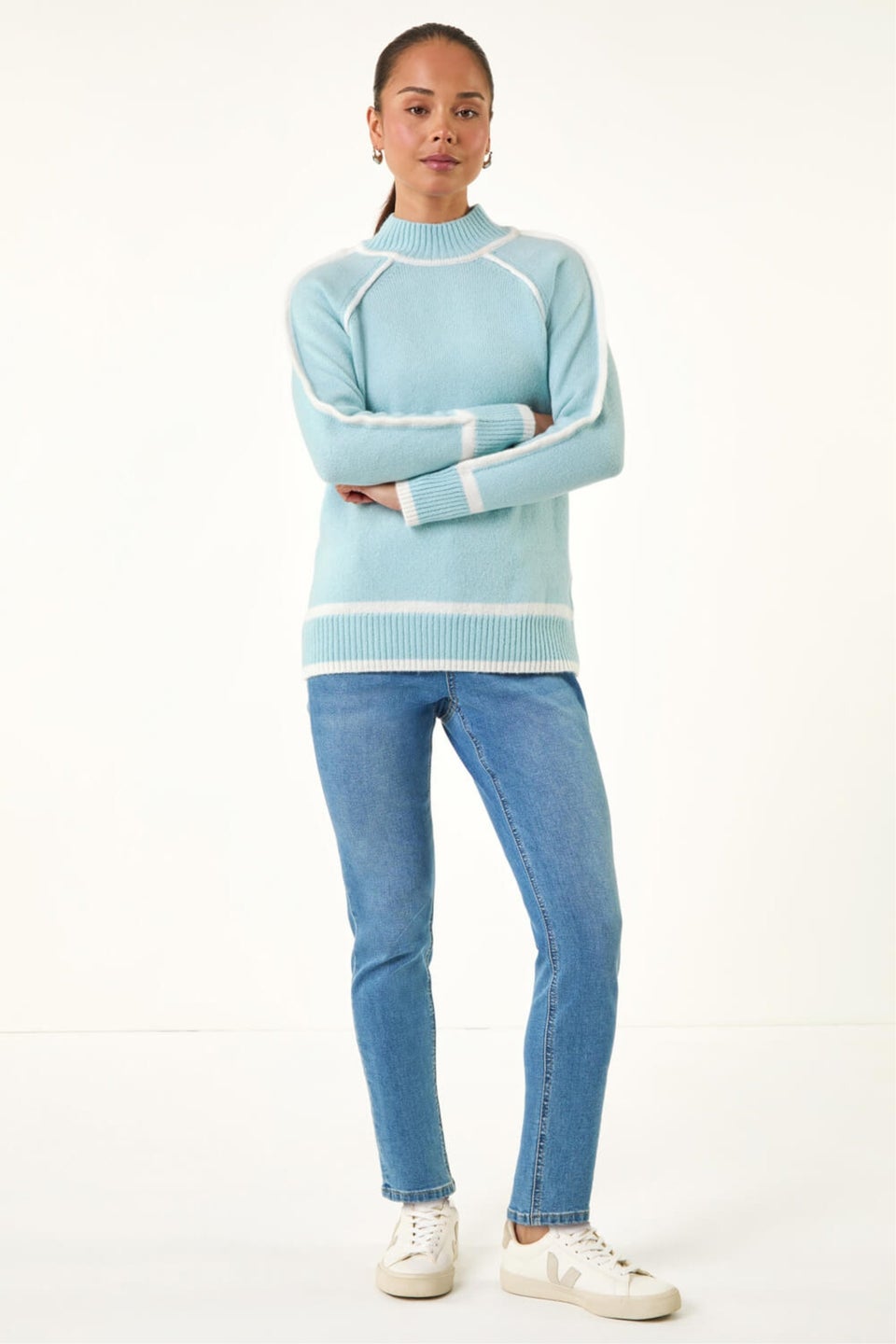 Roman Blue Petite Contrast Ribbed Knit Jumper