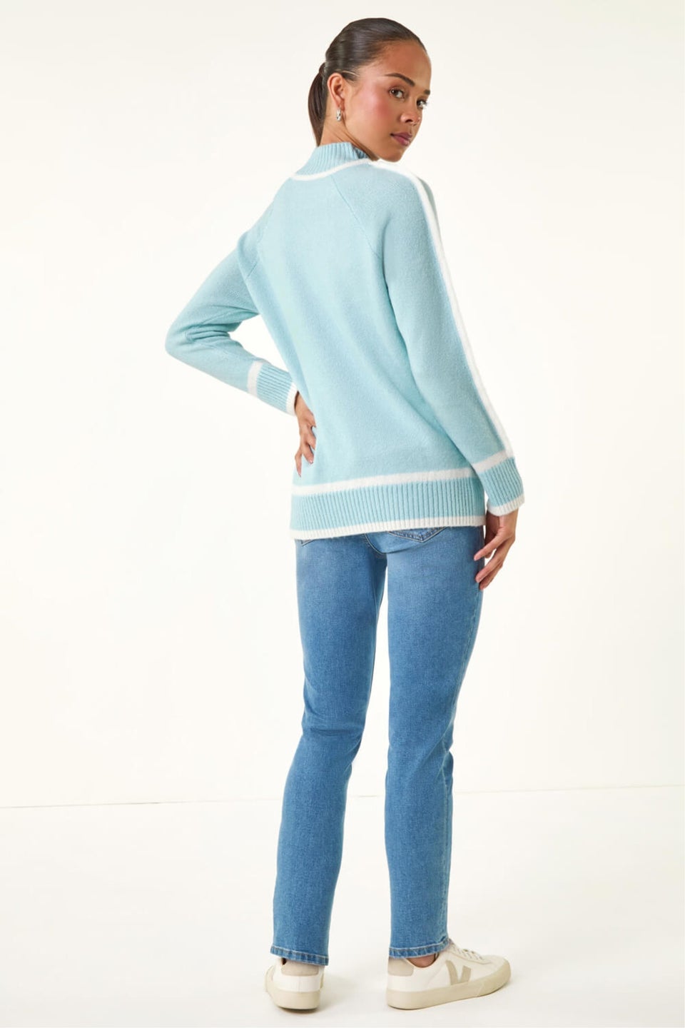 Roman Blue Petite Contrast Ribbed Knit Jumper