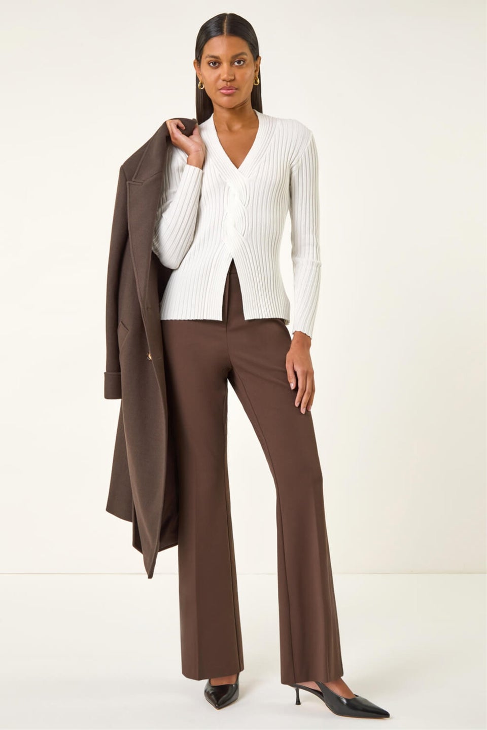 Roman Chocolate Bootcut Leg Stretch Trousers