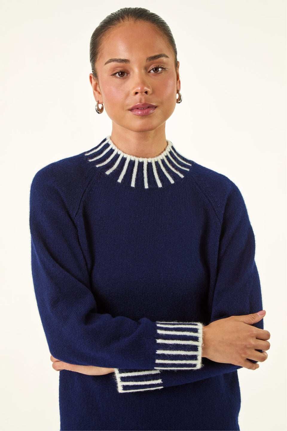 Roman Navy Petite Contrast Detail Knit Jumper
