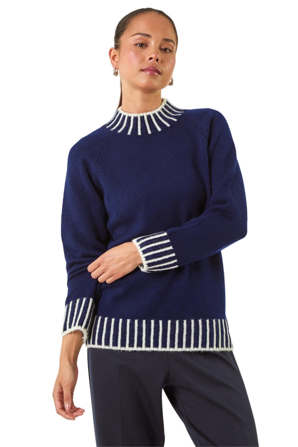 Roman Navy Petite Contrast Detail Knit Jumper