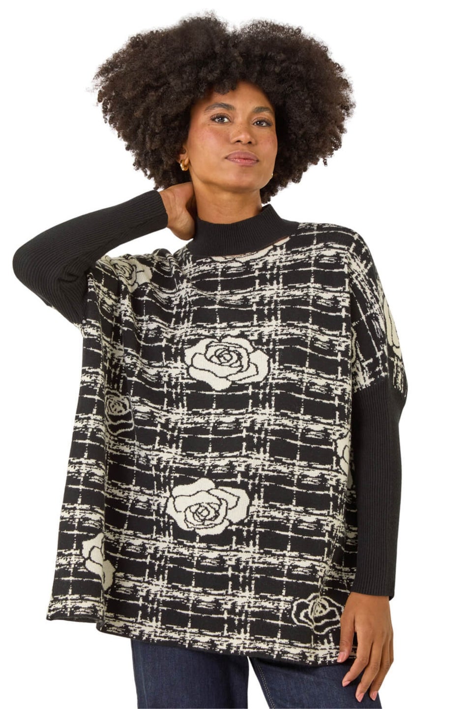 Roman Black Plaid Rose Detail Knit Jumper