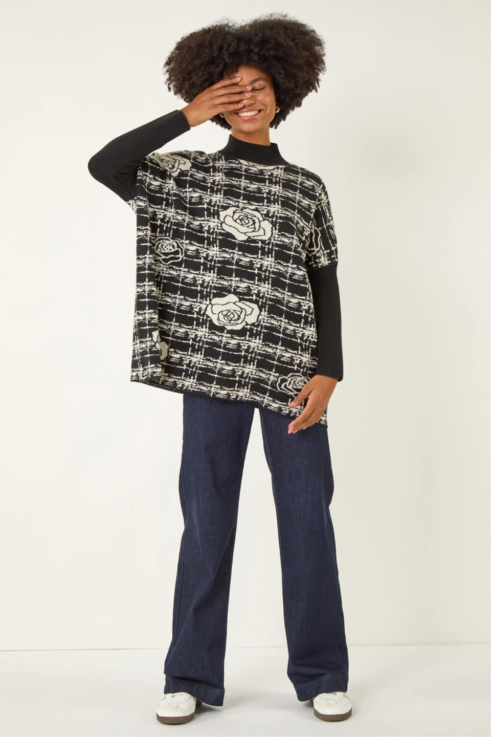 Roman Black Plaid Rose Detail Knit Jumper