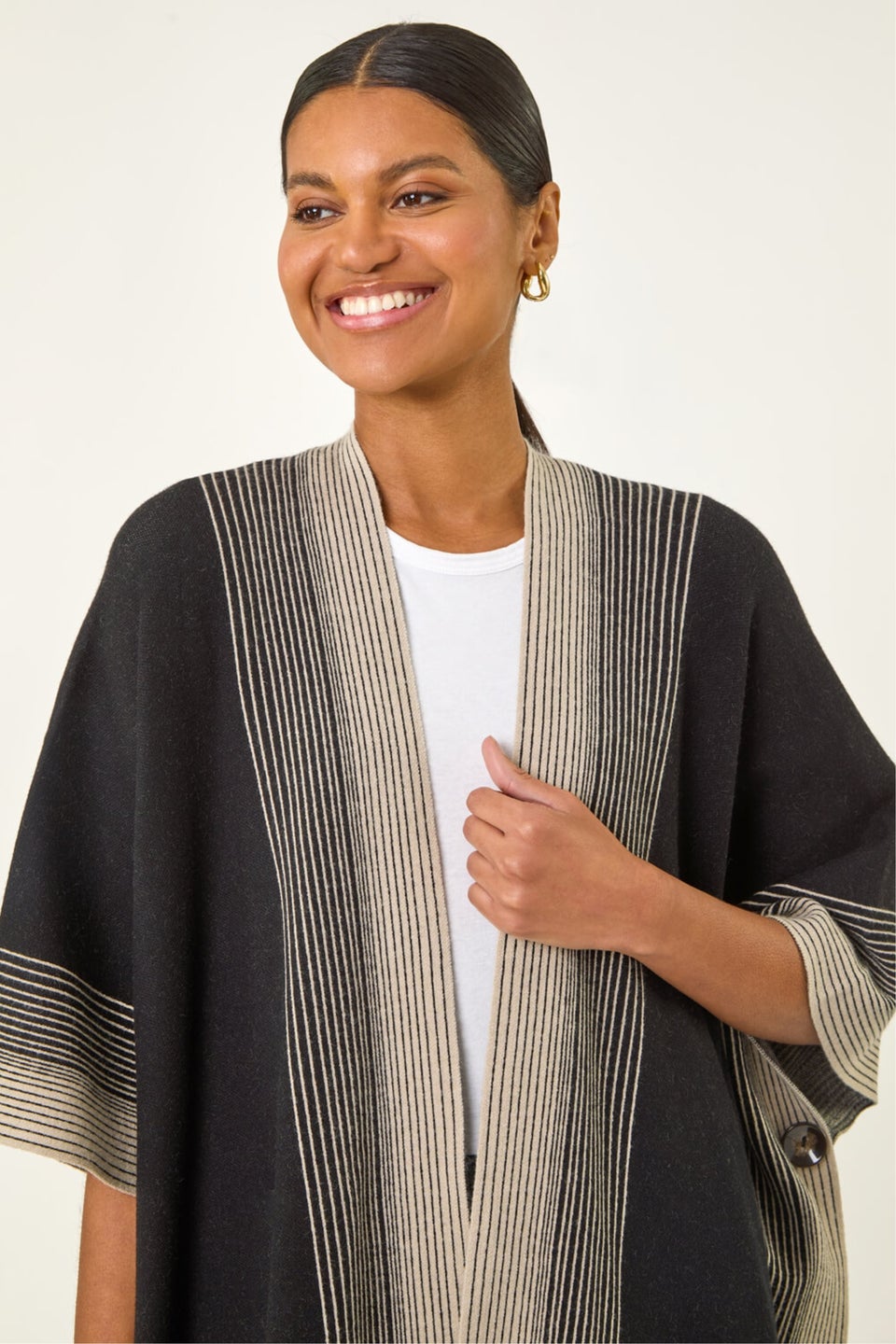 Roman Black Gradient Longline Knit Poncho